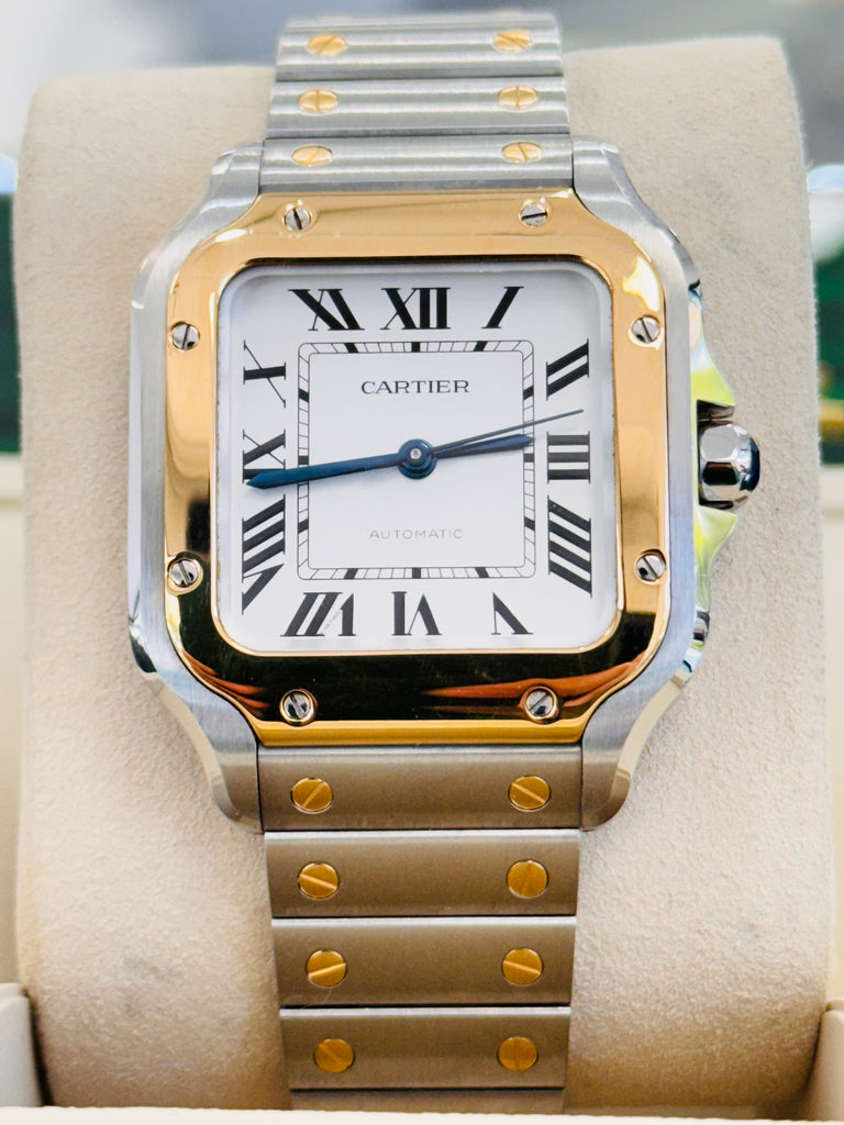 Cartier Santos De Cartier W2SA0016 White Dial Medium Size  Two Tone Box and Papers PreOwned - Diamonds East Intl.
