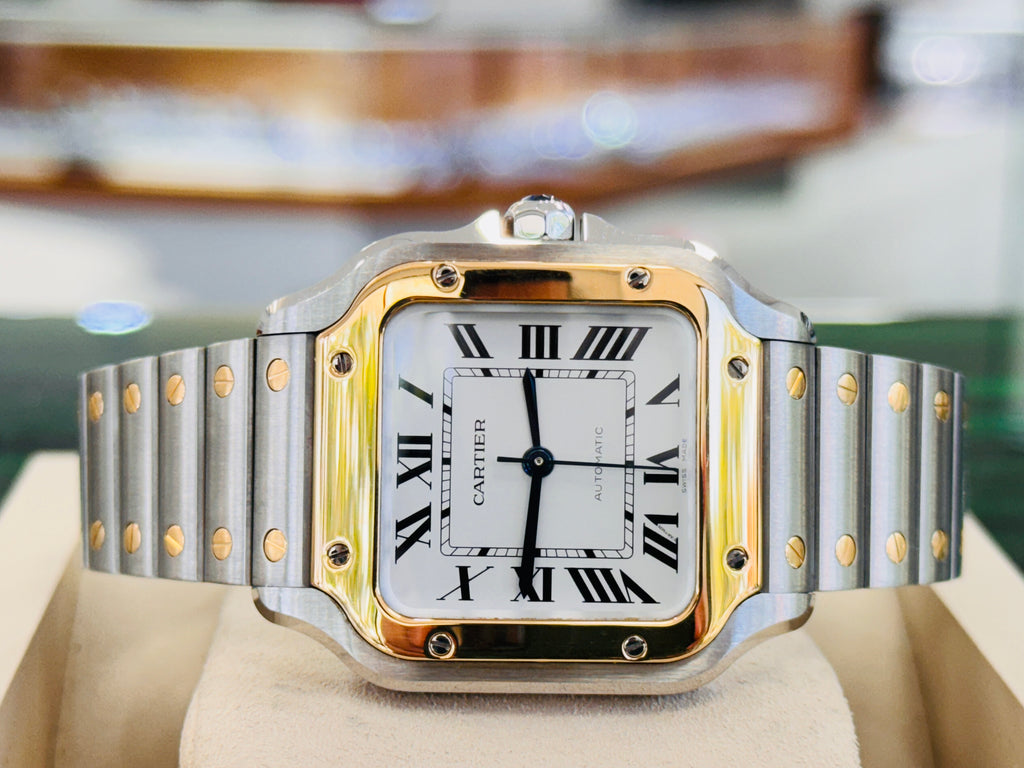 Cartier Santos De Cartier W2SA0016 White Dial Medium Size  Two Tone Box and Papers PreOwned - Diamonds East Intl.
