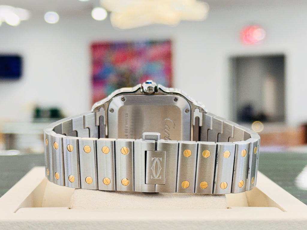 Cartier Santos De Cartier W2SA0016 White Dial Medium Size  Two Tone Box and Papers PreOwned - Diamonds East Intl.