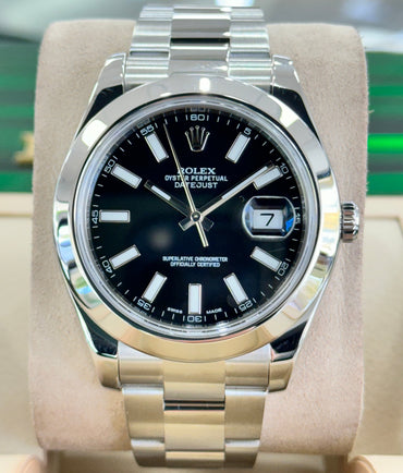 Rolex Datejust II 116300 41mm Black Stick Dial Oyster Stainless Steel PreOwned - Diamonds East Intl.