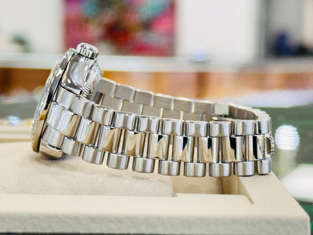 Rolex Lady-Datejust  179166 PRESIDENT Custom Pave Diamond Roman Dial Custom Diamond Bezel PreOwned - Diamonds East Intl.