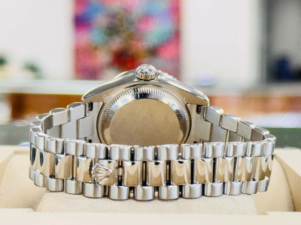 Rolex Lady-Datejust  179166 PRESIDENT Custom Pave Diamond Roman Dial Custom Diamond Bezel PreOwned - Diamonds East Intl.