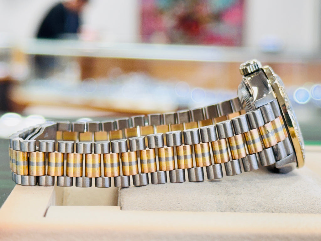 Rolex Lady-Datejust 69179 Tridor President FACTORY MOP DIAL 26 White gold, Yellow Gold, Rose Gold Custom Diamond Bezel MINT - Diamonds East Intl.