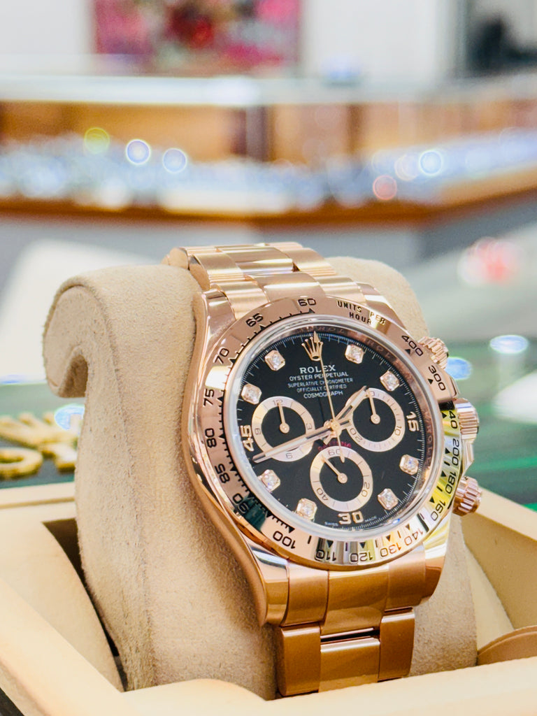 Rolex Chronograph Daytona 116505 Factory Black Diamond Dial Rose Gold Oyster Bracelet Box & Papers 2023 MINT