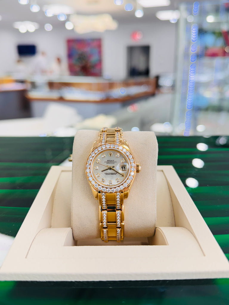 Rolex Masterpiece Pearlmaster 80298  RARE EDITION ALL FACTORY Diamonds  18K Yellow Gold MOPDiamond Dial PreOwned - Diamonds East Intl.