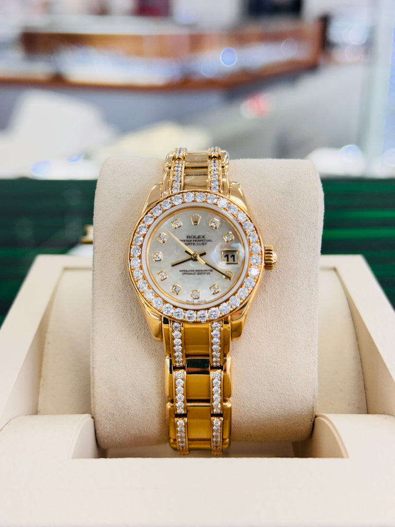 Rolex Masterpiece Pearlmaster 80298  RARE EDITION ALL FACTORY Diamonds  18K Yellow Gold MOPDiamond Dial PreOwned - Diamonds East Intl.
