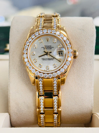 Rolex Masterpiece Pearlmaster 80298  RARE EDITION ALL FACTORY Diamonds  18K Yellow Gold MOPDiamond Dial PreOwned - Diamonds East Intl.