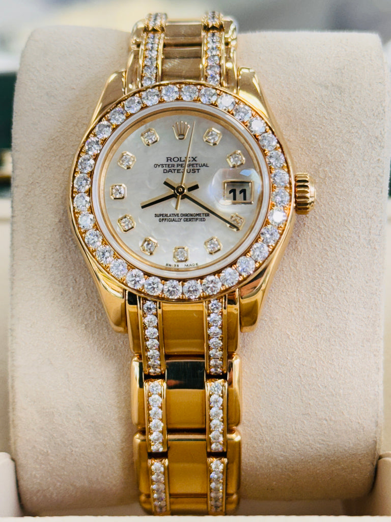 Rolex Masterpiece Pearlmaster 80298  RARE EDITION ALL FACTORY Diamonds  18K Yellow Gold MOPDiamond Dial PreOwned - Diamonds East Intl.