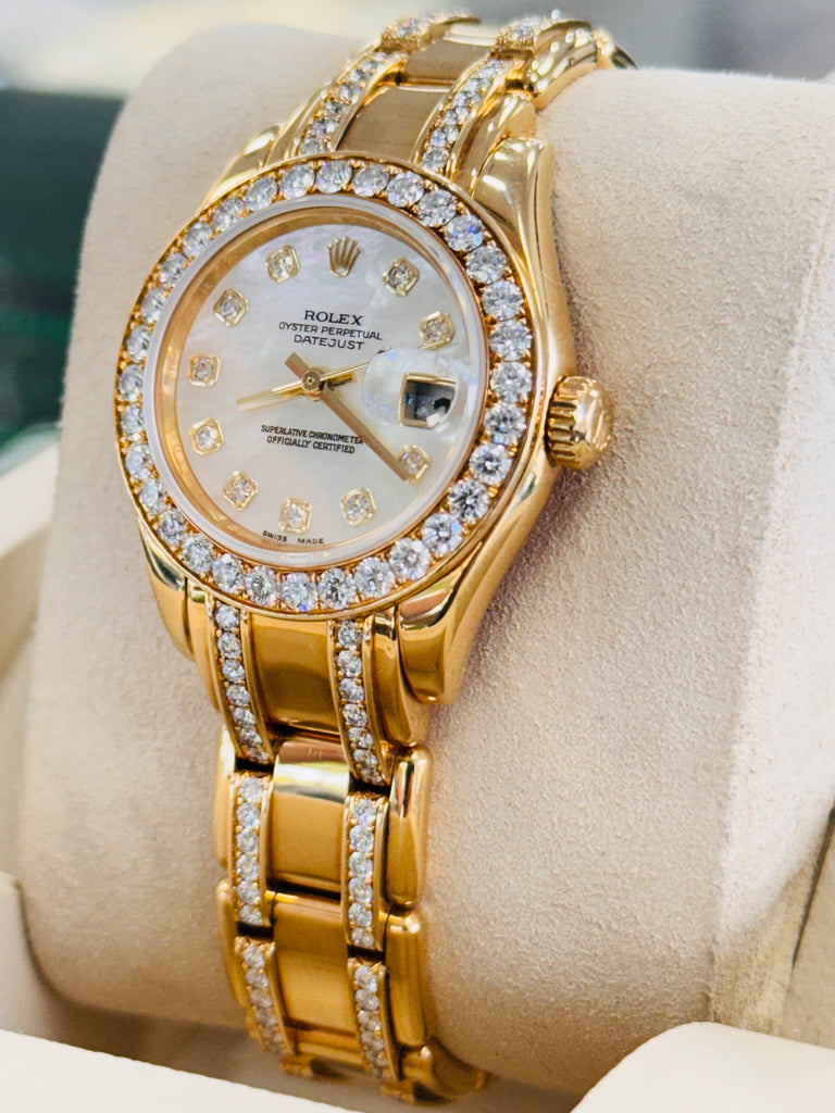 Rolex Masterpiece Pearlmaster 80298  RARE EDITION ALL FACTORY Diamonds  18K Yellow Gold MOPDiamond Dial PreOwned - Diamonds East Intl.
