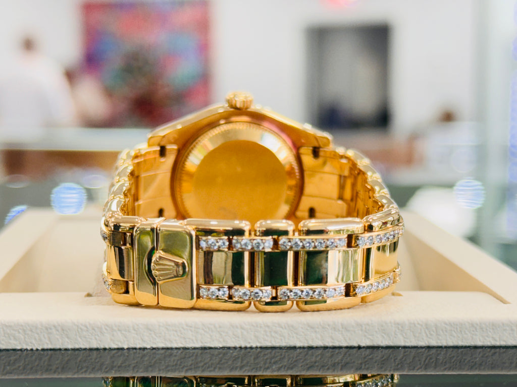Rolex Masterpiece Pearlmaster 80298  RARE EDITION ALL FACTORY Diamonds  18K Yellow Gold MOPDiamond Dial PreOwned - Diamonds East Intl.