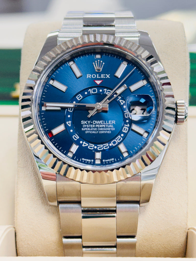 Rolex Sky-Dweller 336934 BLUSO  Blue Dial Stainless Steel 18k White Gold Bezel  Box and Papers Unworn - Diamonds East Intl.