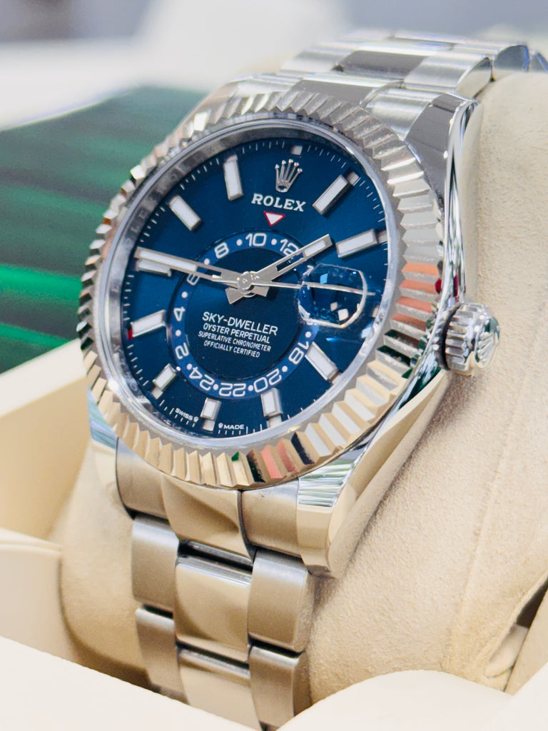 Rolex Sky-Dweller 336934 BLUSO  Blue Dial Stainless Steel 18k White Gold Bezel  Box and Papers Unworn - Diamonds East Intl.