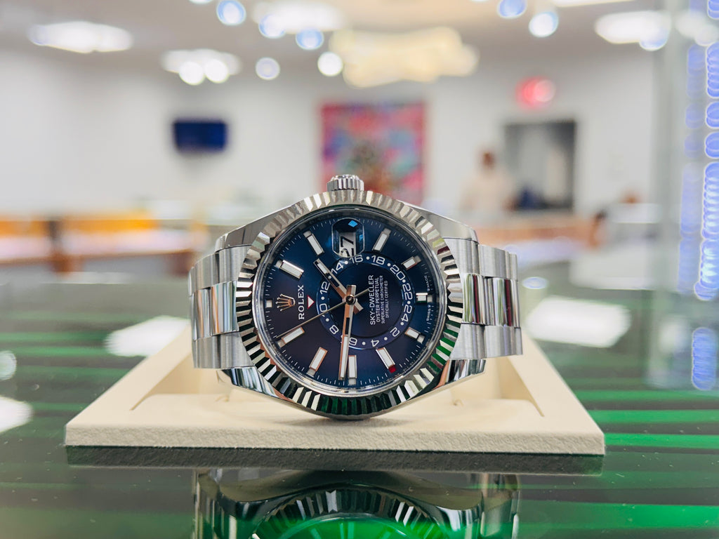 Rolex Sky-Dweller 336934 BLUSO  Blue Dial Stainless Steel 18k White Gold Bezel  Box and Papers Unworn - Diamonds East Intl.