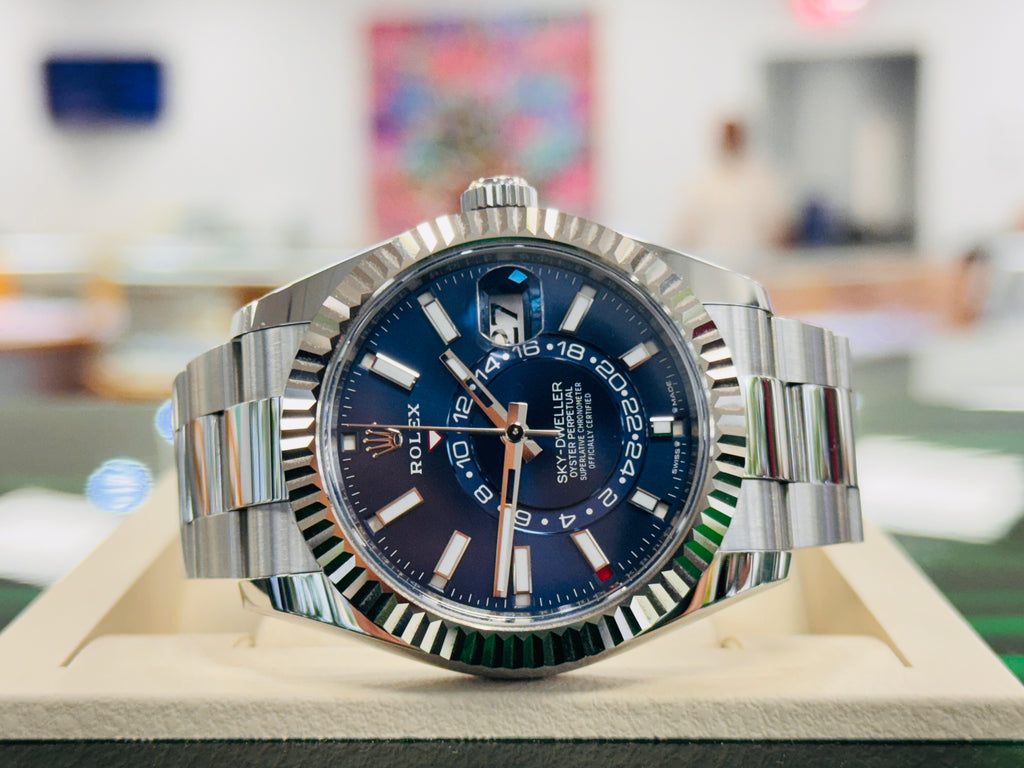 Rolex Sky-Dweller 336934 BLUSO  Blue Dial Stainless Steel 18k White Gold Bezel  Box and Papers Unworn - Diamonds East Intl.