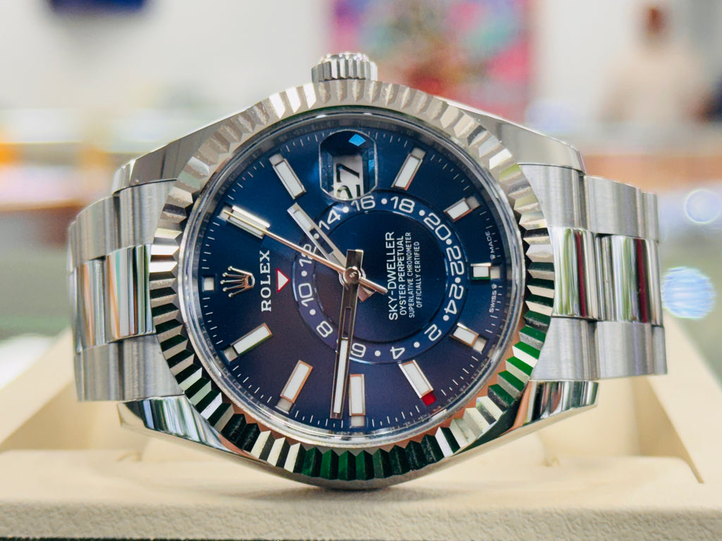 Rolex Sky-Dweller 336934 BLUSO  Blue Dial Stainless Steel 18k White Gold Bezel  Box and Papers Unworn - Diamonds East Intl.