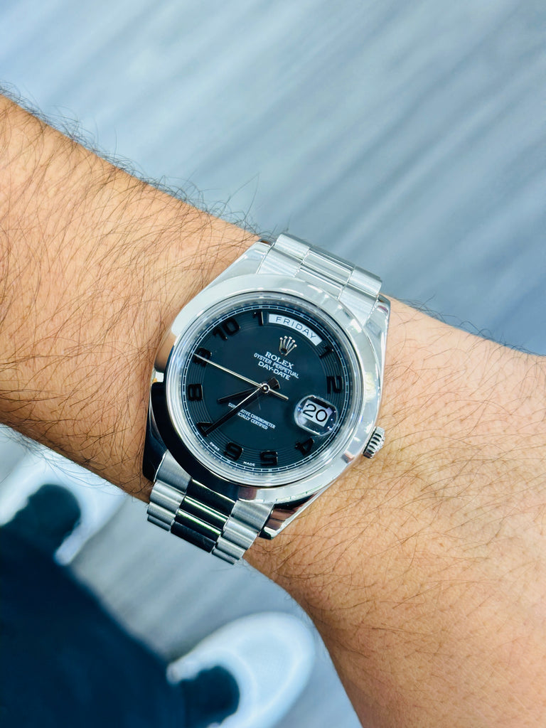 Rolex President Day-Date II 41mm Platinum Black Arabic Concentric