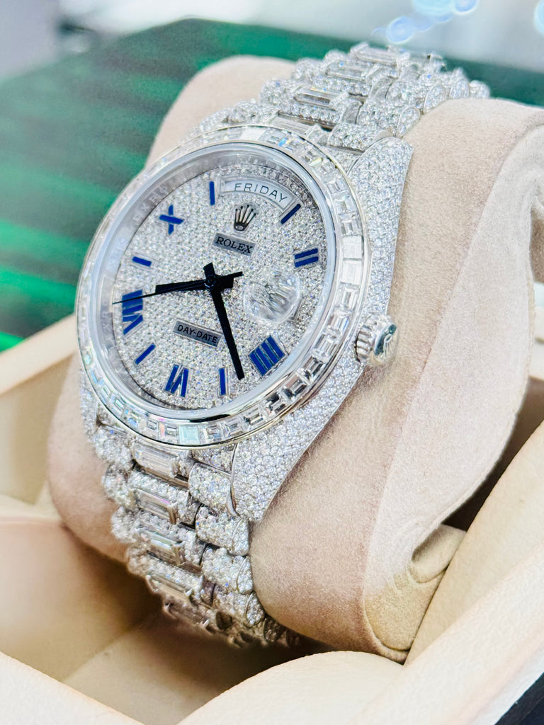 Rolex Day-Date 40 228206 Custom Diamond Set Platinum Custom Baguette Bezel PreOwned - Diamonds East Intl.