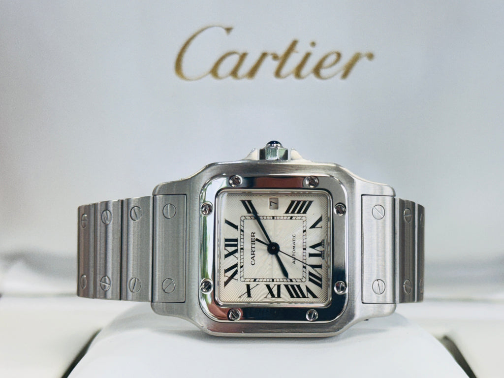 Cartier Santos Galbée 2319 W20055D6 Galbee Guilloche Silver Roman Dial  Box and Booklets MINT - Diamonds East Intl.
