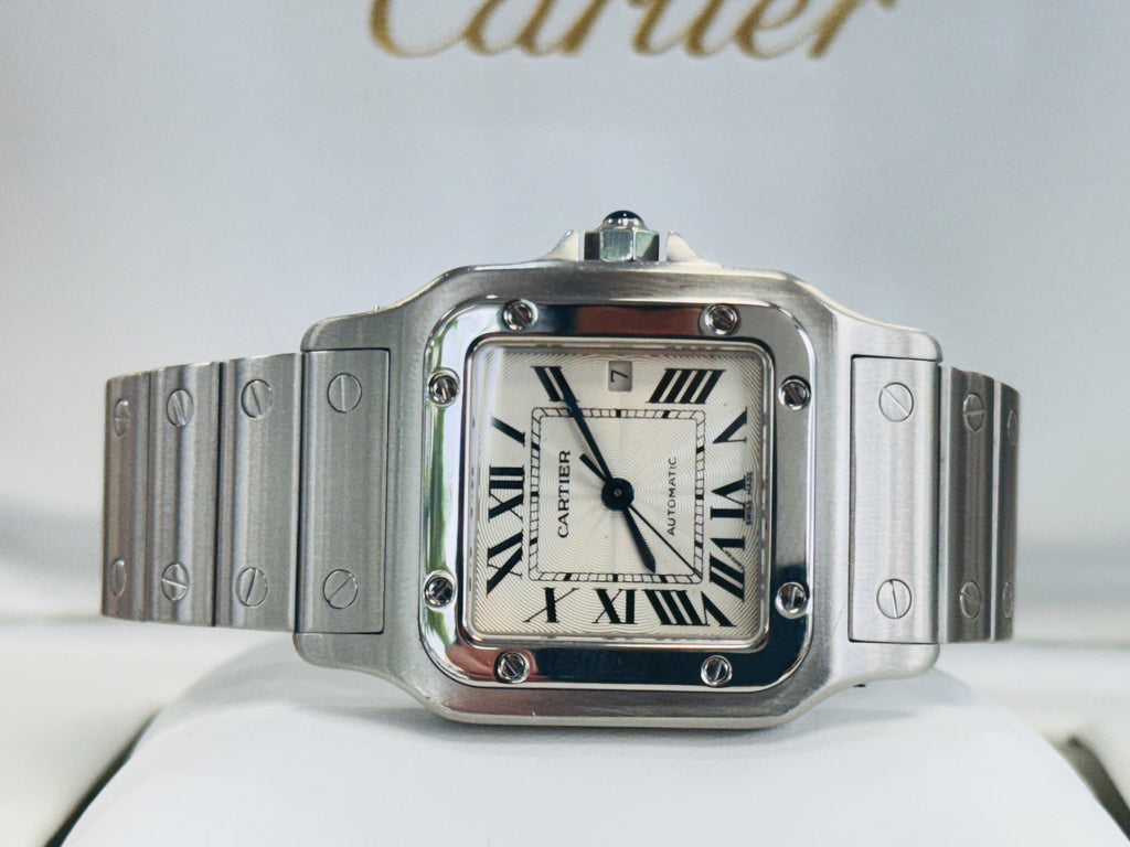 Cartier Santos Galbée 2319 W20055D6 Galbee Guilloche Silver Roman Dial  Box and Booklets MINT - Diamonds East Intl.