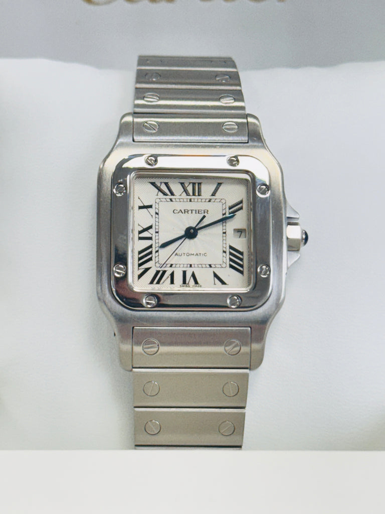 Cartier Santos Galbée 2319 W20055D6 Galbee Guilloche Silver Roman Dial  Box and Booklets MINT - Diamonds East Intl.