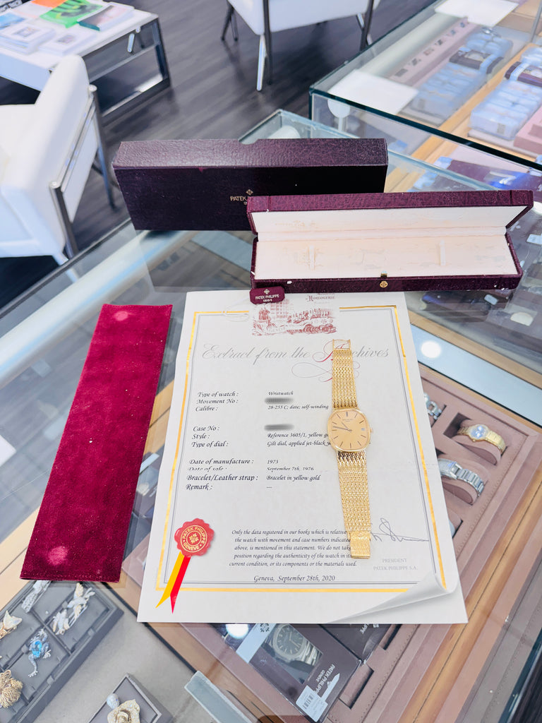 Patek Philippe Golden Ellipse "Jumbo" Reference 3605/1 PreOwned Box and Archives Papers - Diamonds East Intl.