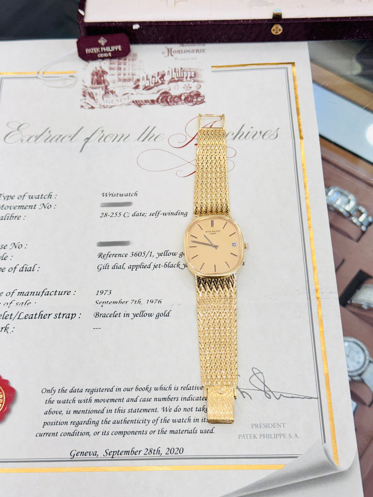 Patek Philippe Golden Ellipse "Jumbo" Reference 3605/1 PreOwned Box and Archives Papers - Diamonds East Intl.