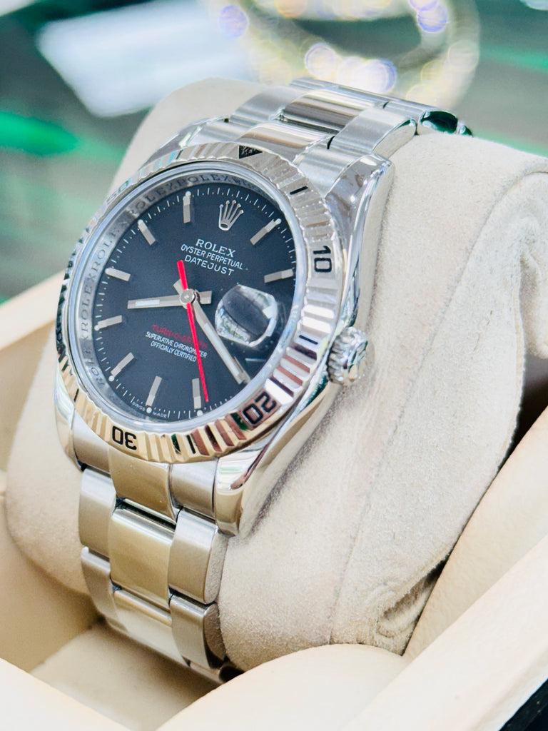 Rolex Datejust 116264 Turn-O-Graph Black Dial  Steel 18K Gold Bezel  PreOwned Box & Papers - Diamonds East Intl.