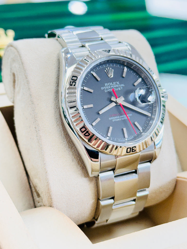 Rolex Datejust 116264 Turn-O-Graph Black Dial  Steel 18K Gold Bezel  PreOwned Box & Papers - Diamonds East Intl.