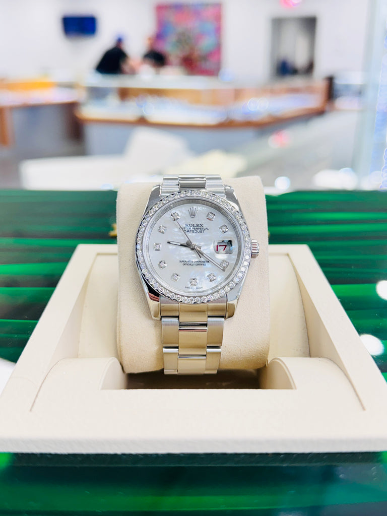 Rolex Datejust 36 116200 Custom Diamond Bezel  Custom Diamond MOP Dial  PreOwned - Diamonds East Intl.