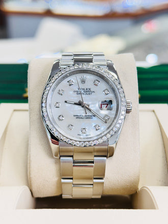 Rolex Datejust 36 116200 Custom Diamond Bezel  Custom Diamond MOP Dial  PreOwned - Diamonds East Intl.