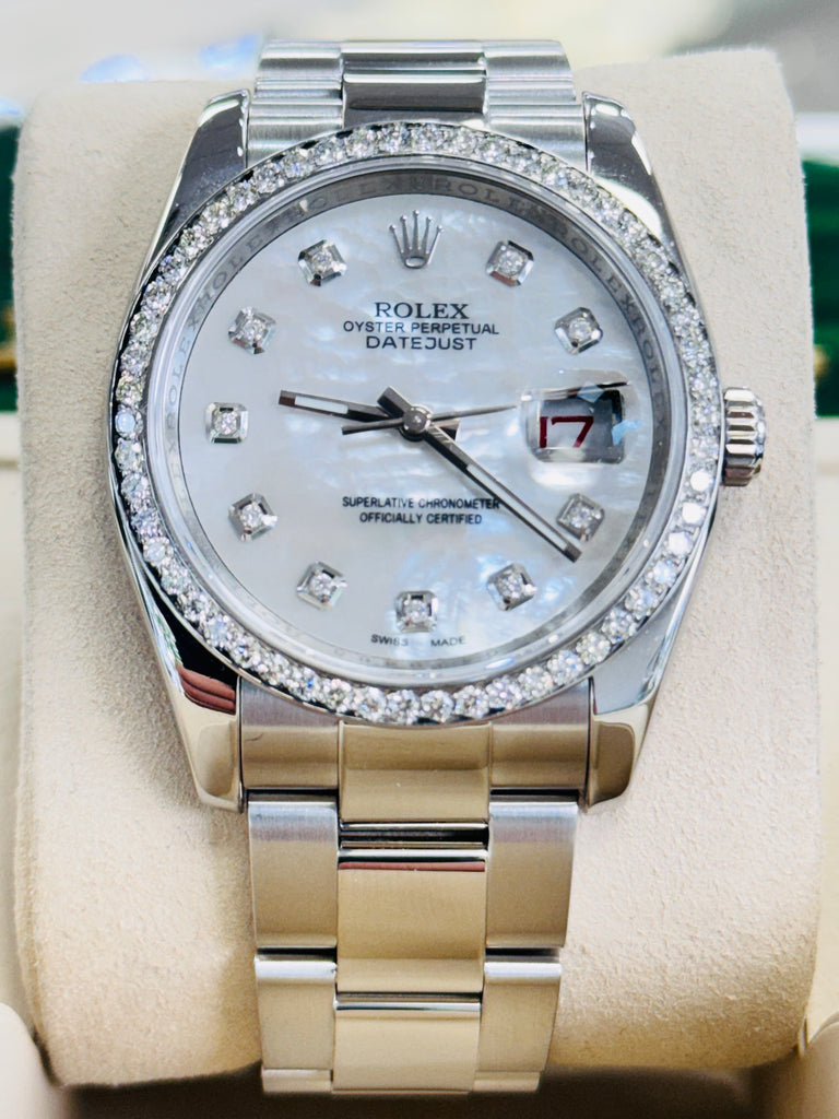 Rolex Datejust 36 116200 Custom Diamond Bezel  Custom Diamond MOP Dial  PreOwned - Diamonds East Intl.
