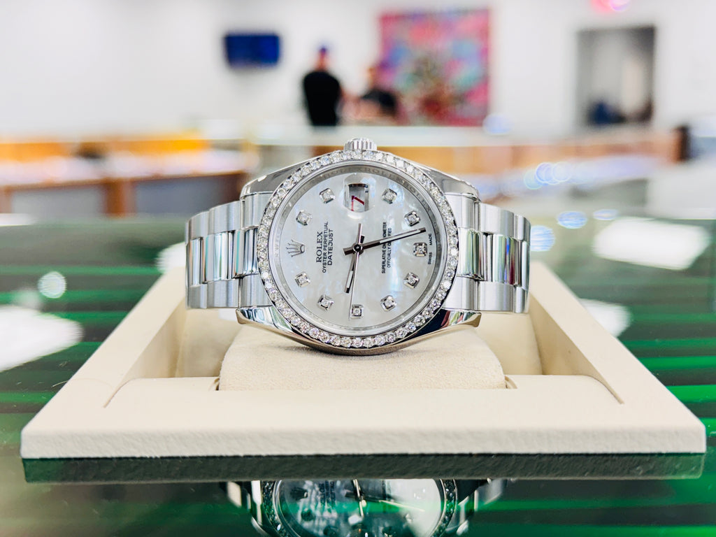 Rolex Datejust 36 116200 Custom Diamond Bezel  Custom Diamond MOP Dial  PreOwned - Diamonds East Intl.