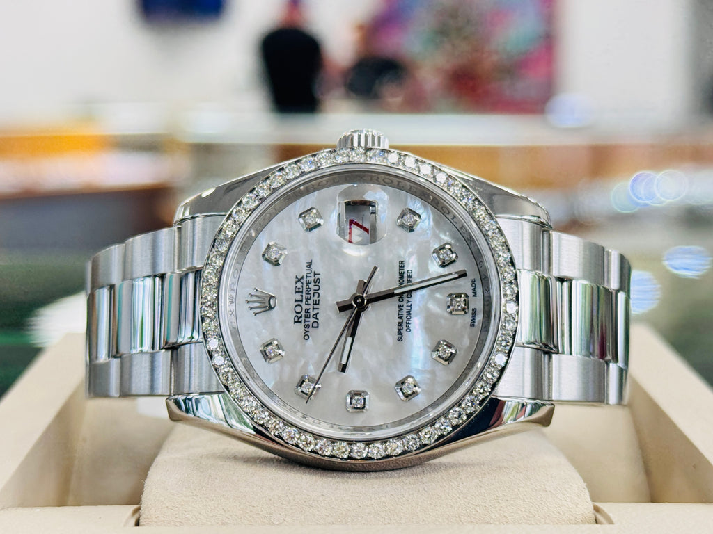 Rolex Datejust 36 116200 Custom Diamond Bezel  Custom Diamond MOP Dial  PreOwned - Diamonds East Intl.