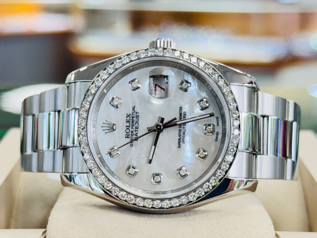 Rolex Datejust 36 116200 Custom Diamond Bezel  Custom Diamond MOP Dial  PreOwned - Diamonds East Intl.