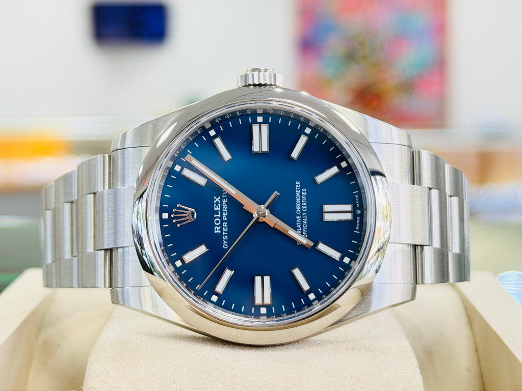 Rolex Oyster Perpetual 41 134300  Mediterranean Blue Dial  Box and Papers Unworn - Diamonds East Intl.