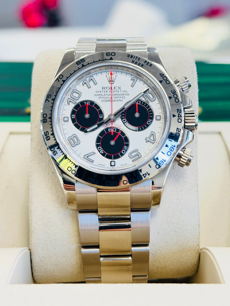 Rolex Daytona 40 116509 White Gold Panda Racing Arabic Dial  PreOwned - Diamonds East Intl.