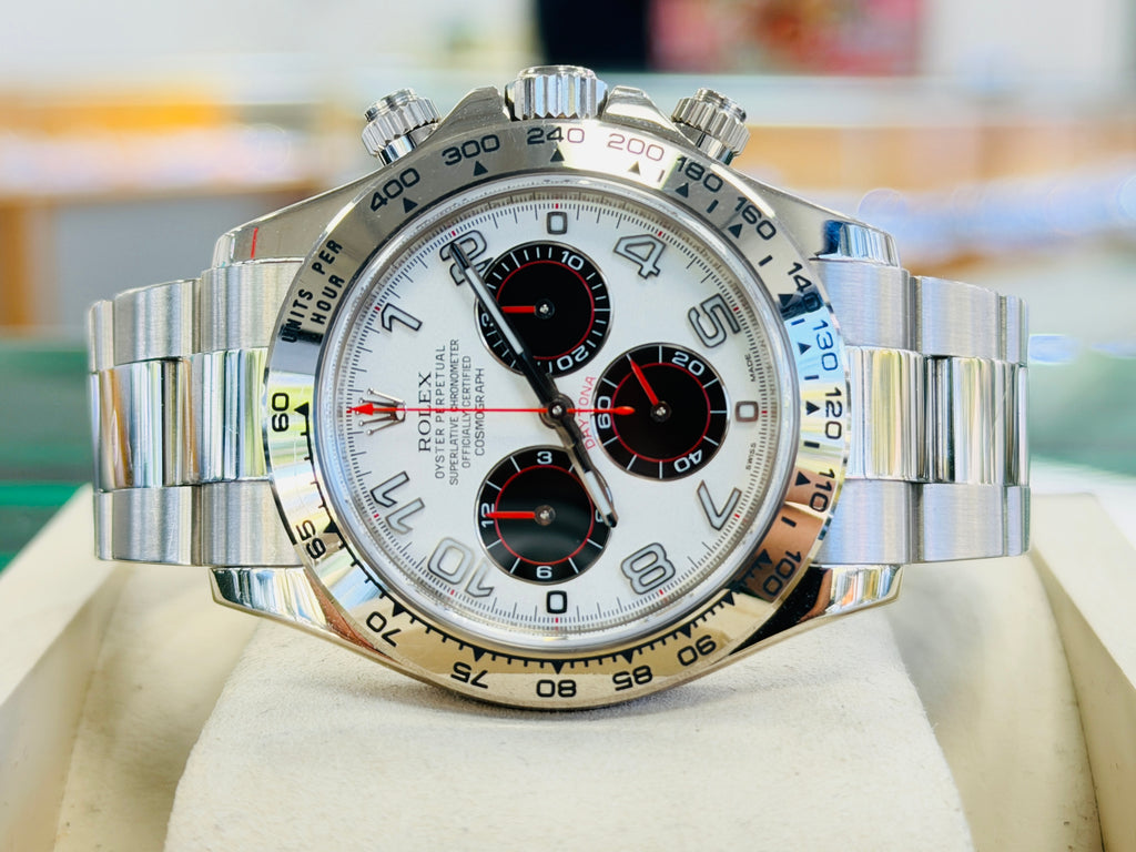 Rolex Daytona 40 116509 White Gold Panda Racing Arabic Dial  PreOwned - Diamonds East Intl.