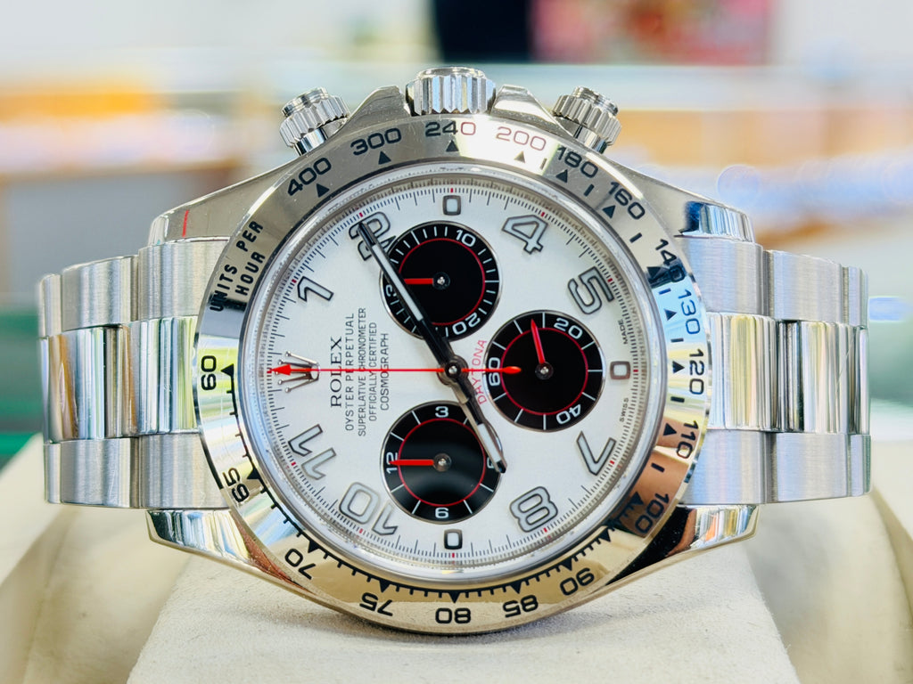 Rolex Daytona 40 116509 White Gold Panda Racing Arabic Dial  PreOwned - Diamonds East Intl.
