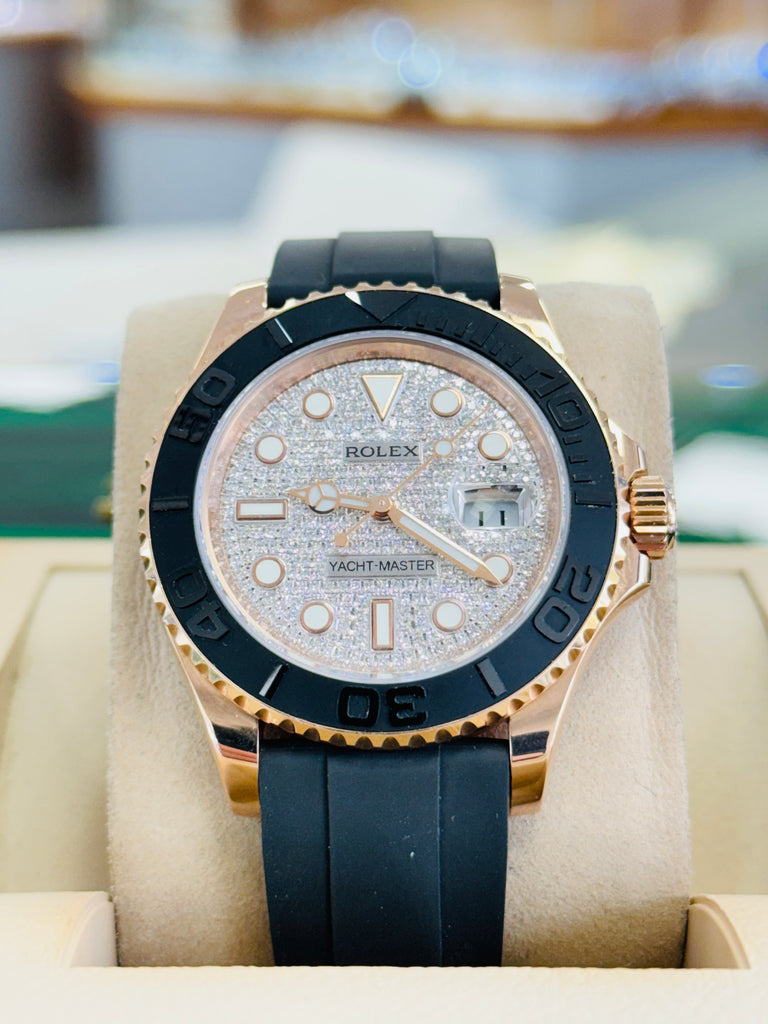 Rolex Yacht-Master 40 126655 18kt Rose Gold Custom Diamond Pave Dial  Oyster Flex Box and Papers PreOwned - Diamonds East Intl.