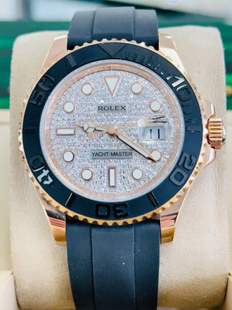 Rolex Yacht-Master 40 126655 18kt Rose Gold Custom Diamond Pave Dial  Oyster Flex Box and Papers PreOwned - Diamonds East Intl.