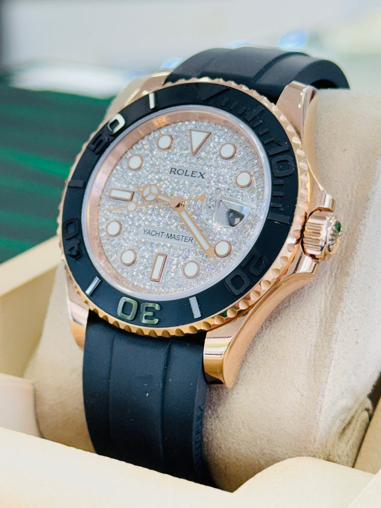 Rolex Yacht-Master 40 126655 18kt Rose Gold Custom Diamond Pave Dial  Oyster Flex Box and Papers PreOwned - Diamonds East Intl.