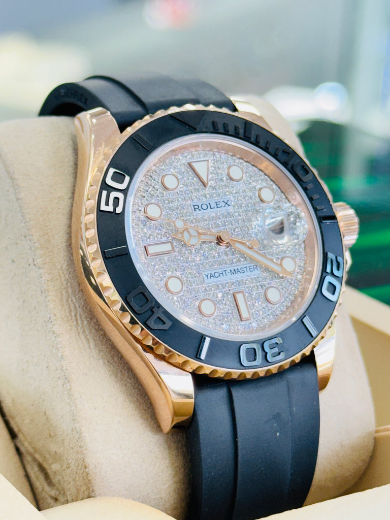 Rolex Yacht-Master 40 126655 18kt Rose Gold Custom Diamond Pave Dial  Oyster Flex Box and Papers PreOwned - Diamonds East Intl.