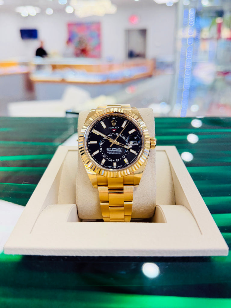 Rolex Sky-Dweller 42 326938  Yellow Gold Black Dial Box and Papers PreOwned - Diamonds East Intl.