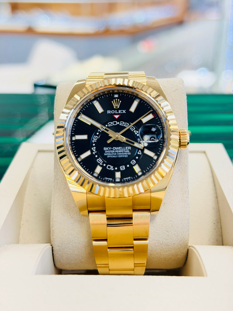 Rolex Sky-Dweller 42 326938  Yellow Gold Black Dial Box and Papers PreOwned - Diamonds East Intl.