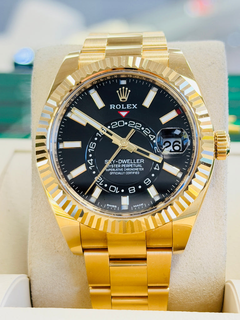 Rolex Sky-Dweller 42 326938  Yellow Gold Black Dial Box and Papers PreOwned - Diamonds East Intl.