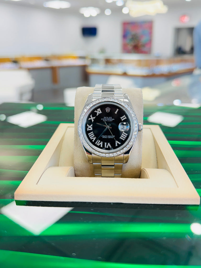 Rolex Datejust II 116300 Custom Black Diamond Dial and Custom Diamond Bezel MINT - Diamonds East Intl.