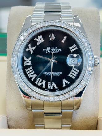 Rolex Datejust II 116300 Custom Black Diamond Dial and Custom Diamond Bezel MINT