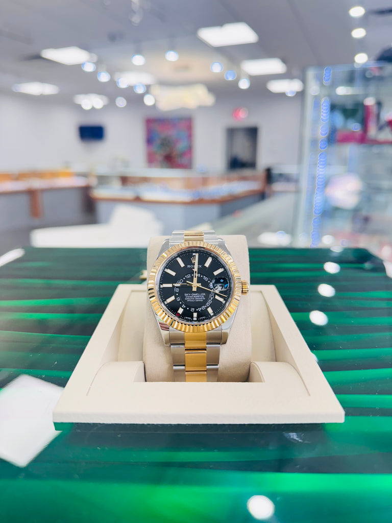 Rolex Sky-Dweller 326933  Black Dial Oyster Bracelet Stainless and Yellow Gold Box and Papers PreOwned - Diamonds East Intl.