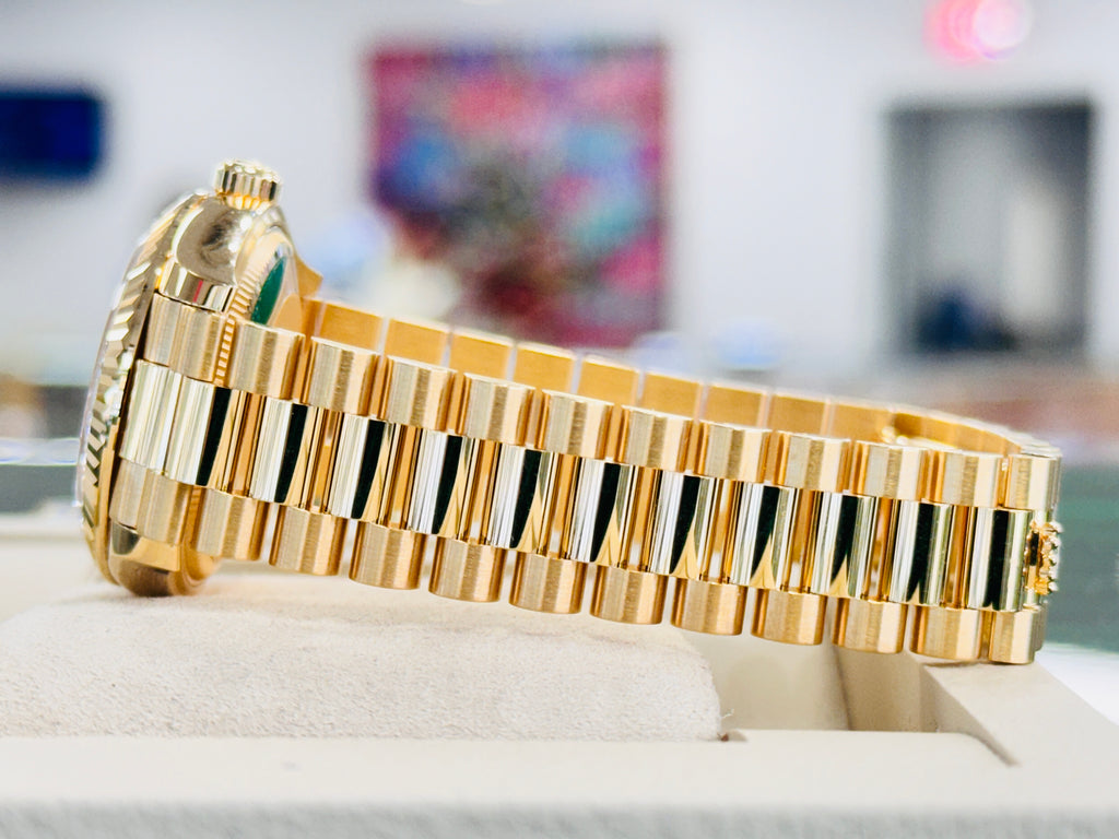 Rolex Datejust 31 278278 Yellow Gold Red Ombre Diamond Dial Fluted Bezel President Unworn Box and Papers