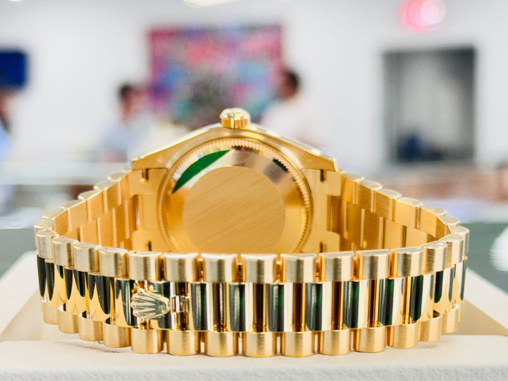 Rolex Datejust 31 278278 Yellow Gold Red Ombre Diamond Dial Fluted Bezel President Unworn Box and Papers